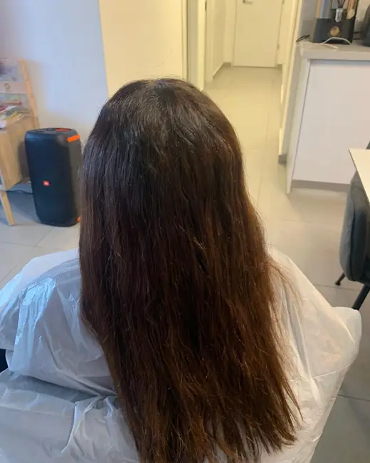 שיער כהה פריזי לפני החלקה